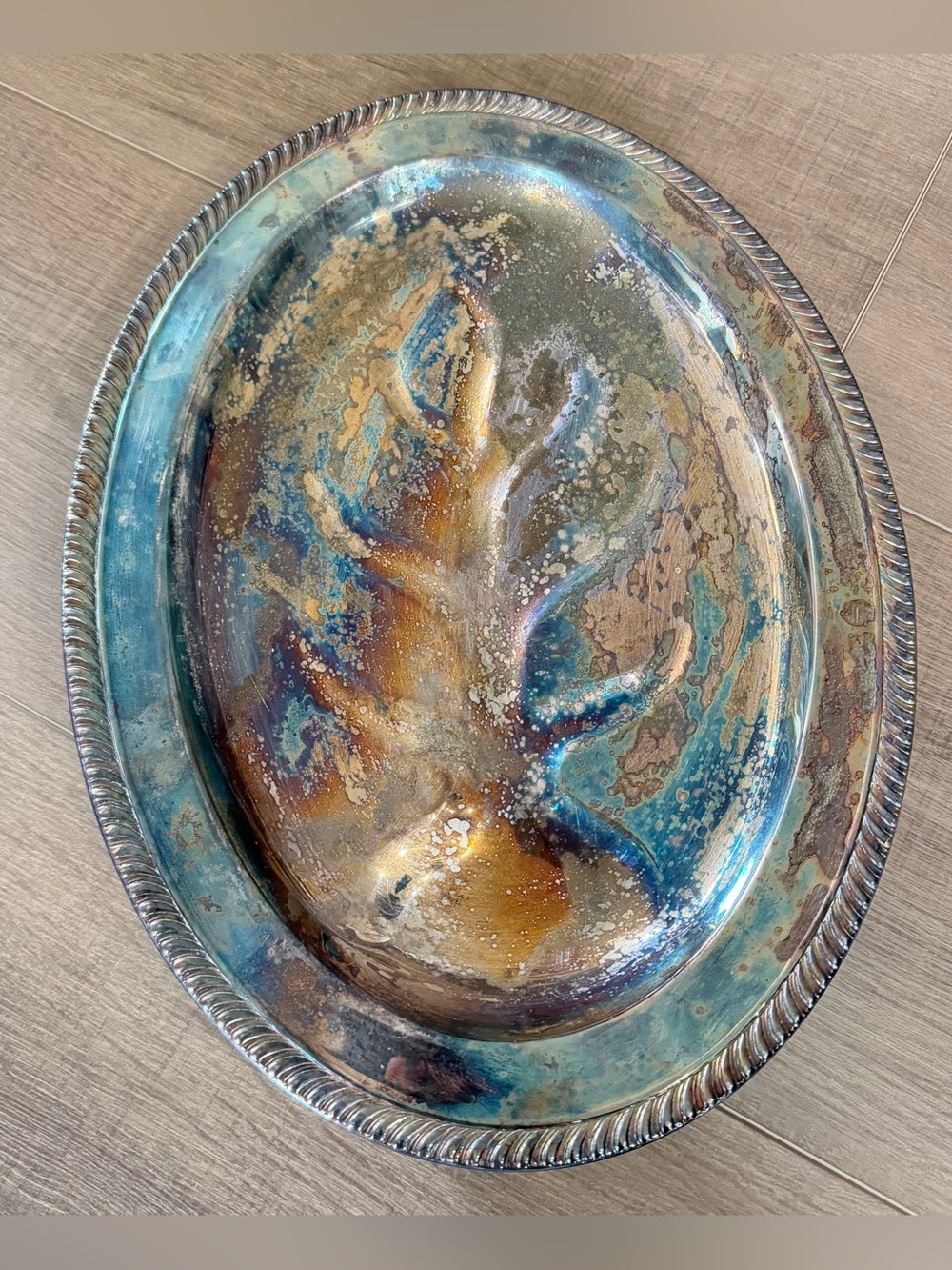 Vintage F B Rogers Footed Silver Plated Tree of Life Serving Platter 16x11.5”